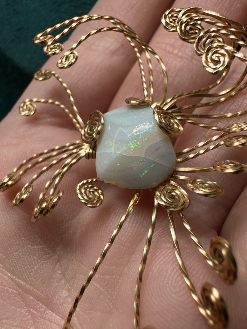 Gold Wire Wrapped Opal Brooch